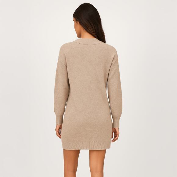 A516 โข Oatmeal V-Neck Long Sleeve Sweater Dress - Picture 2 of 2